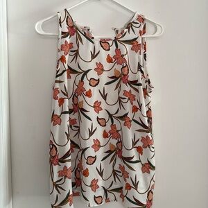 LOFT White Floral Sleeveless Blouse with Pink and Orange Flowers